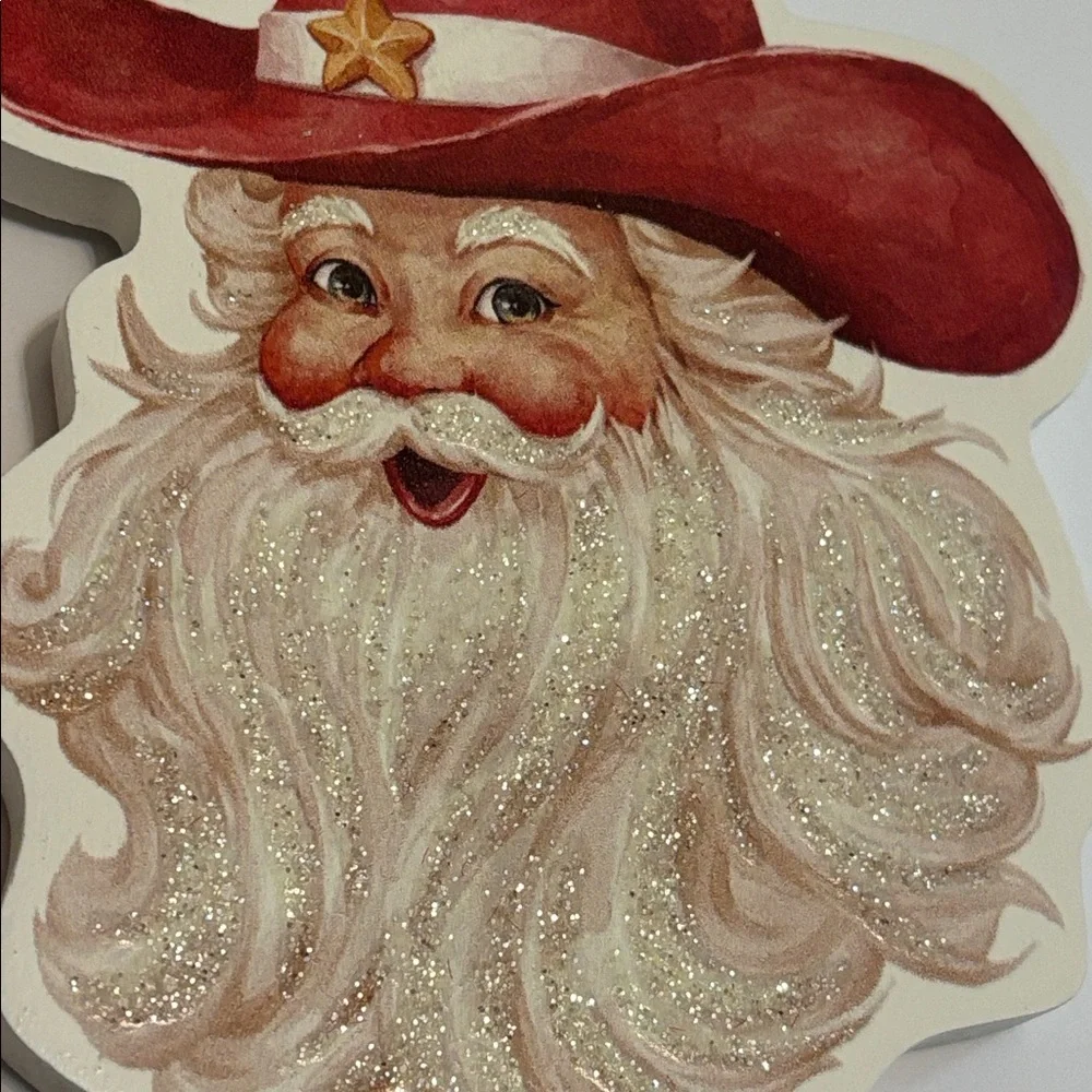 Cowboy Santa Claus Ornaments with Glitter Beard Country Western Santa Ornaments